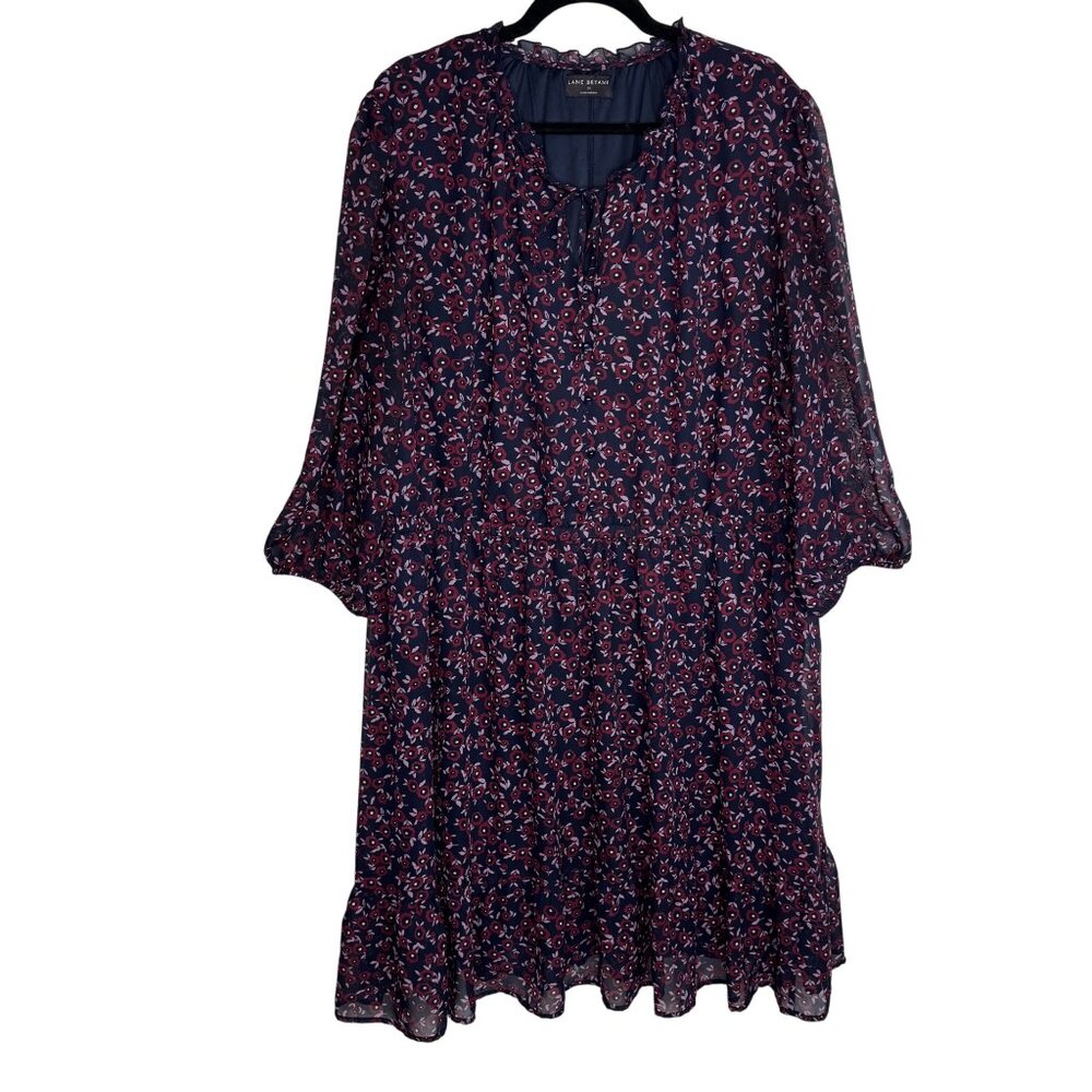 Lane Bryant Plus‎ Size 24 Maroon Ditsy Print Floral Ruffle Hem 3/4 Sleeves